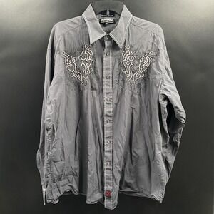 Panhandle Slim Western Shirt Men XL Embroidered Gray‎ Pearl Snap Long Sleeve